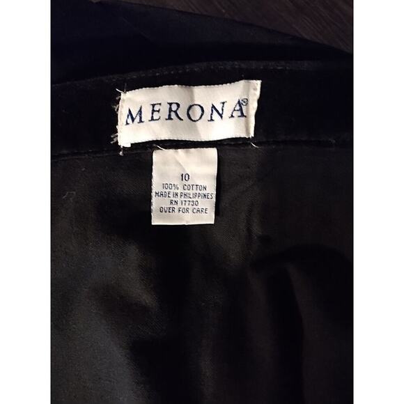 Vintage Merona A Line Velvet Velour Skirt Midi 10 Medium Black Whimsygoth slit - Picture 5 of 6